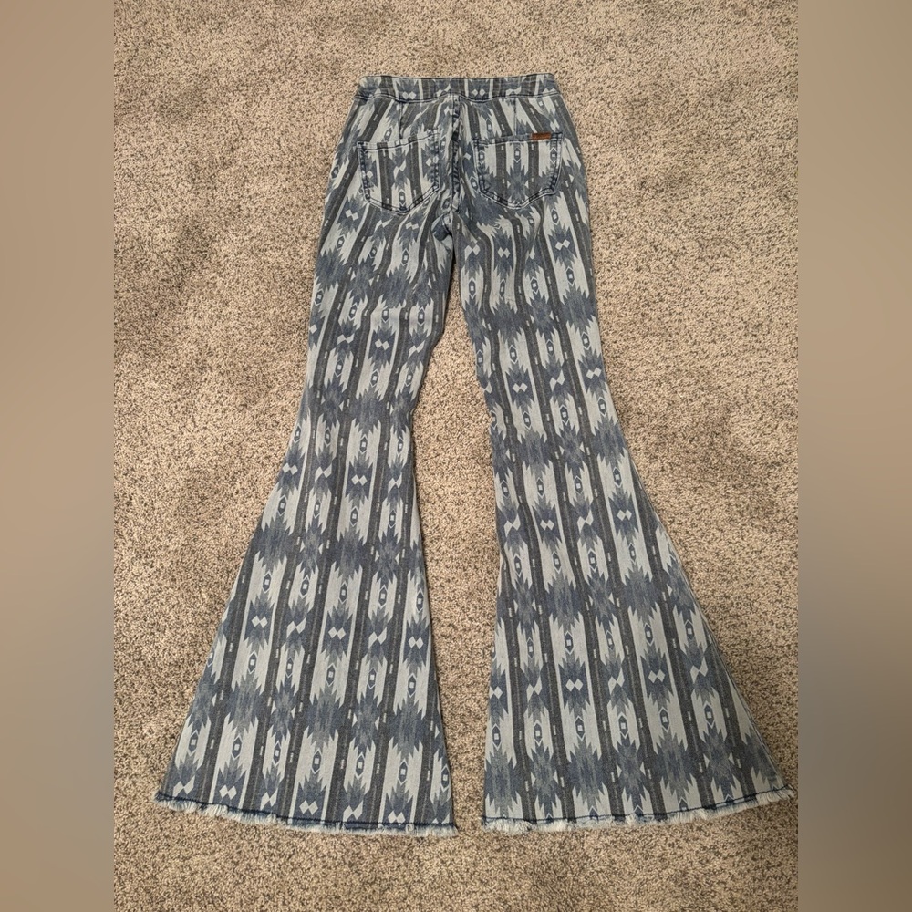 Blue Patterned Bell Bottom Jeans - image 4